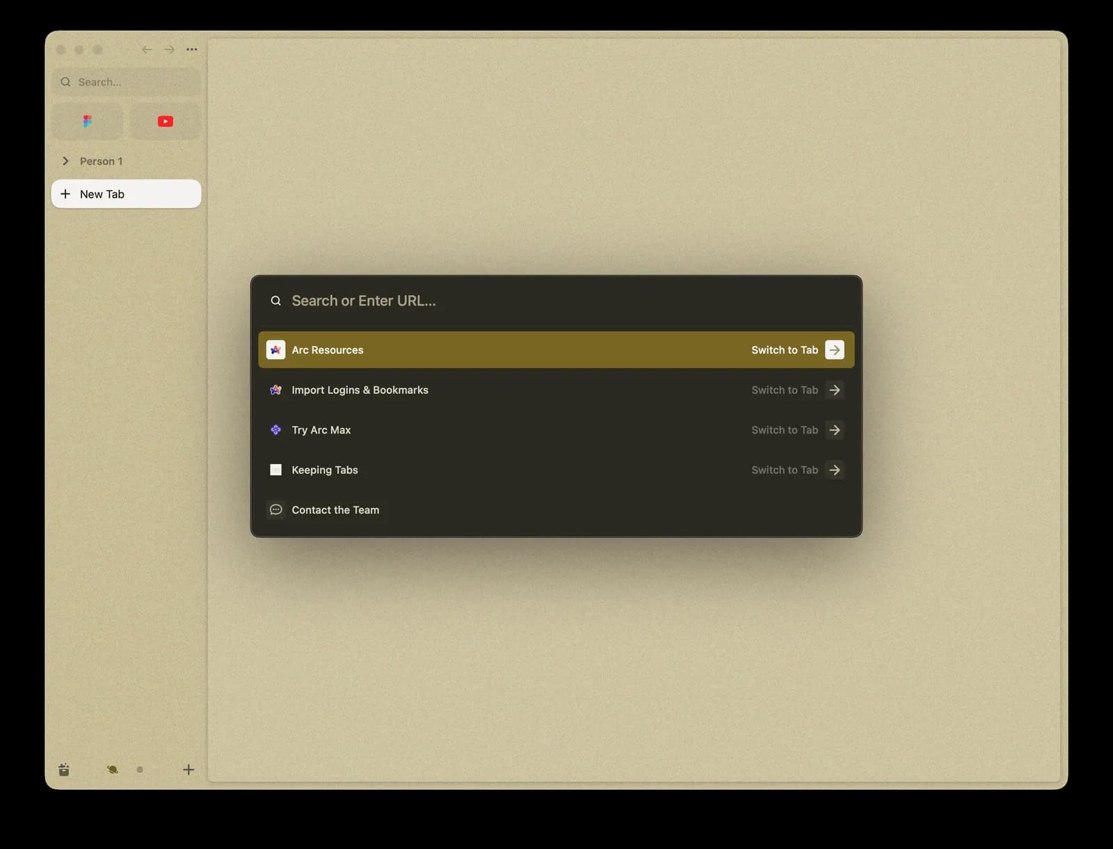 Arc's Command Bar. The central interaction that survived into Dia and became the foundation of its main AI experience.