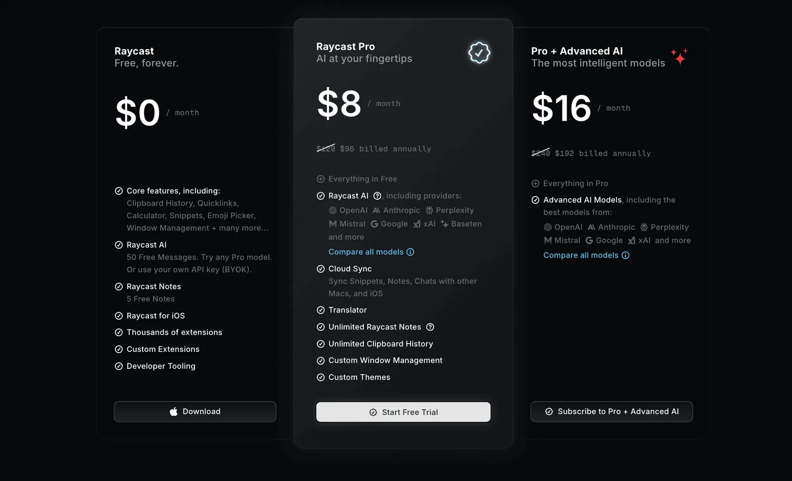 Fig 10. The free version already covers most everyday features. Pro's main difference is AI, plus cloud sync and themes, and AI carries most of the reason to pay.