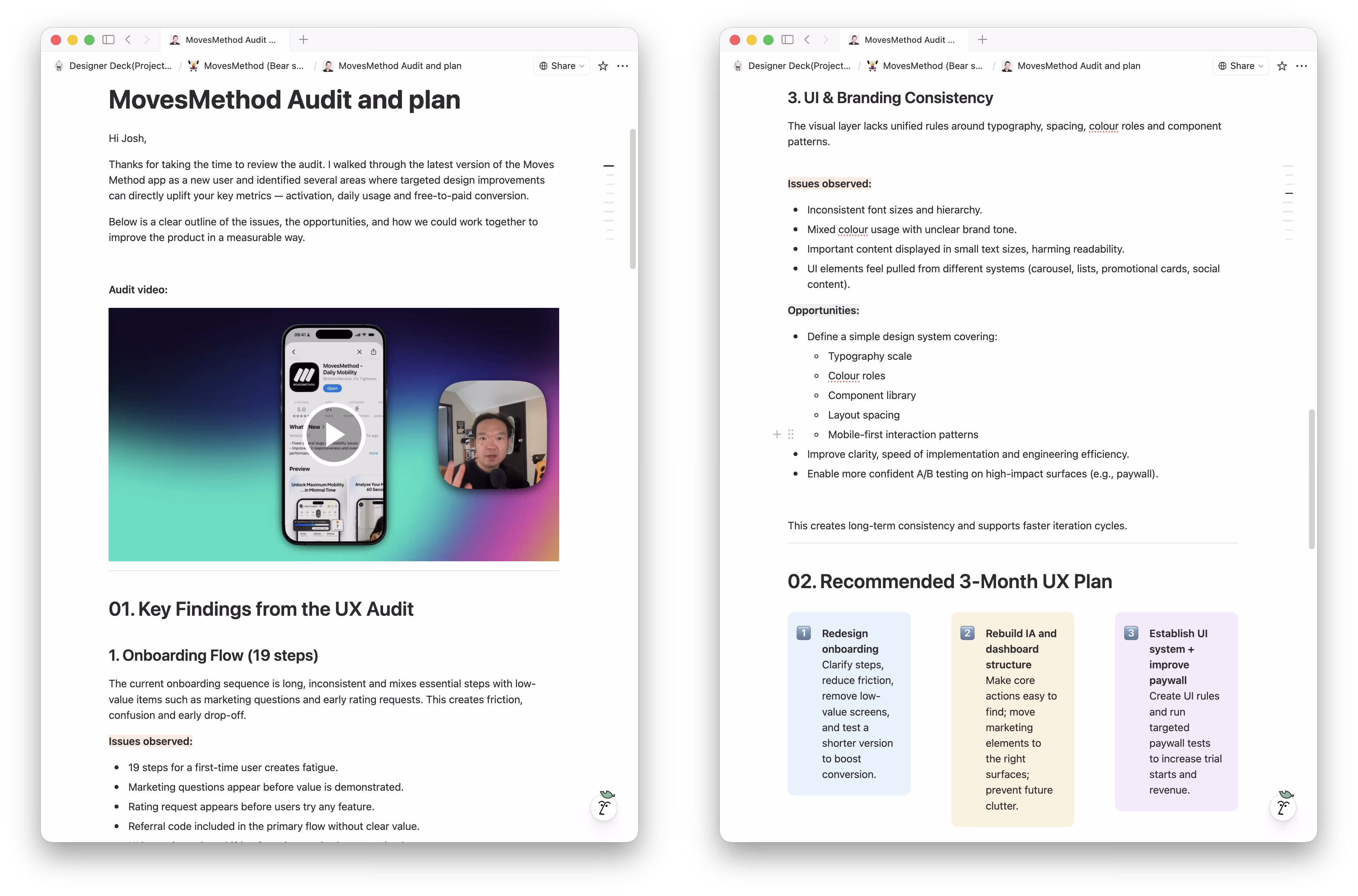 UX audit: structured findings and a 3-month UX plan