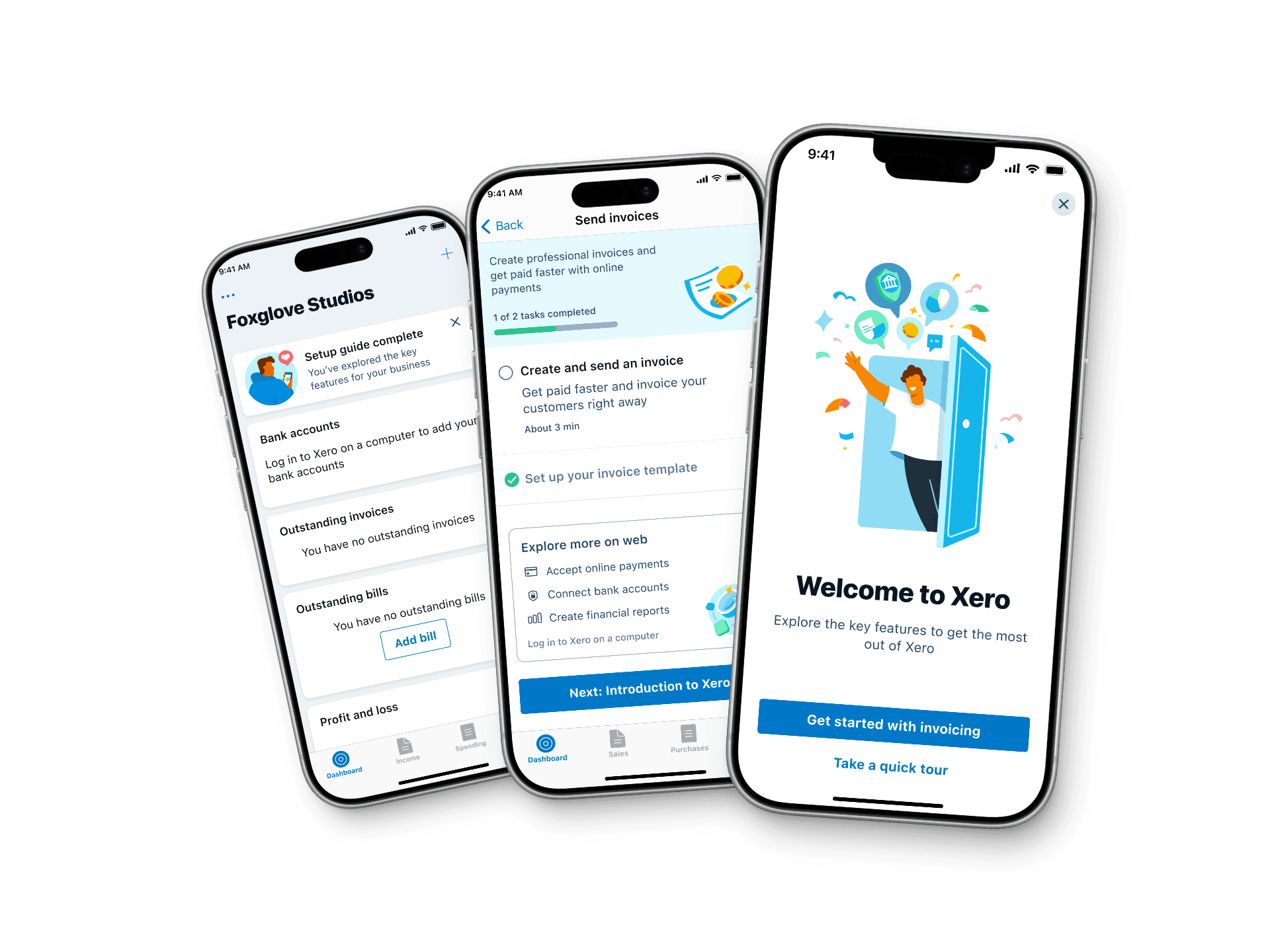 Xero Guided Setup mobile screens