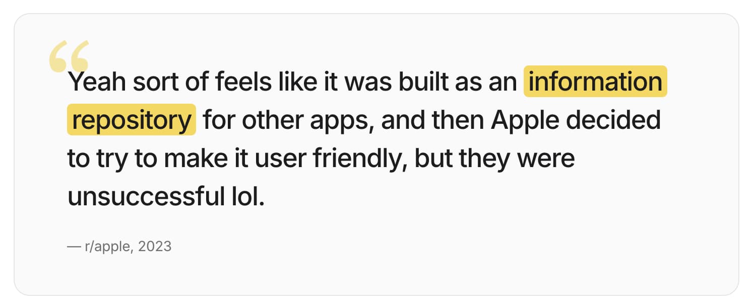 Fig 1. The verdict in one comment: an information repository nobody managed to dress up as a product.