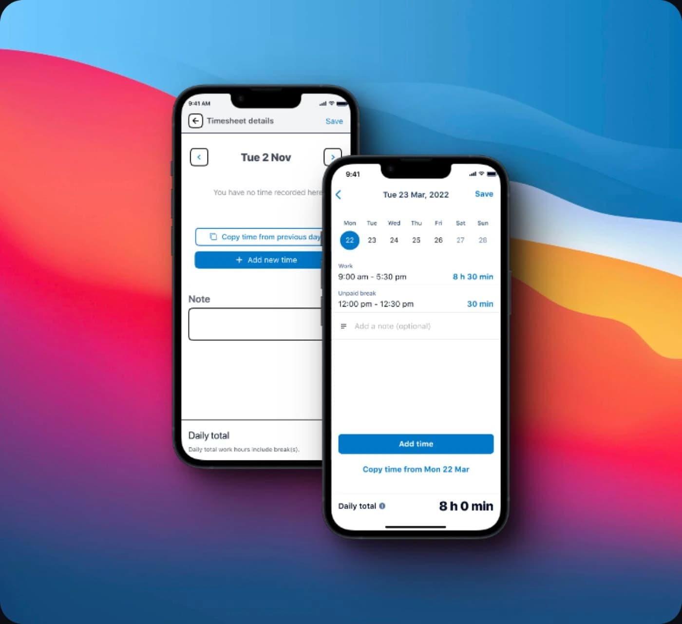 Xero Me timesheets final interface